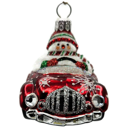 Patricia Breen Snow Mobile Red Car Snowman Jeweled Christmas Ornament 2476