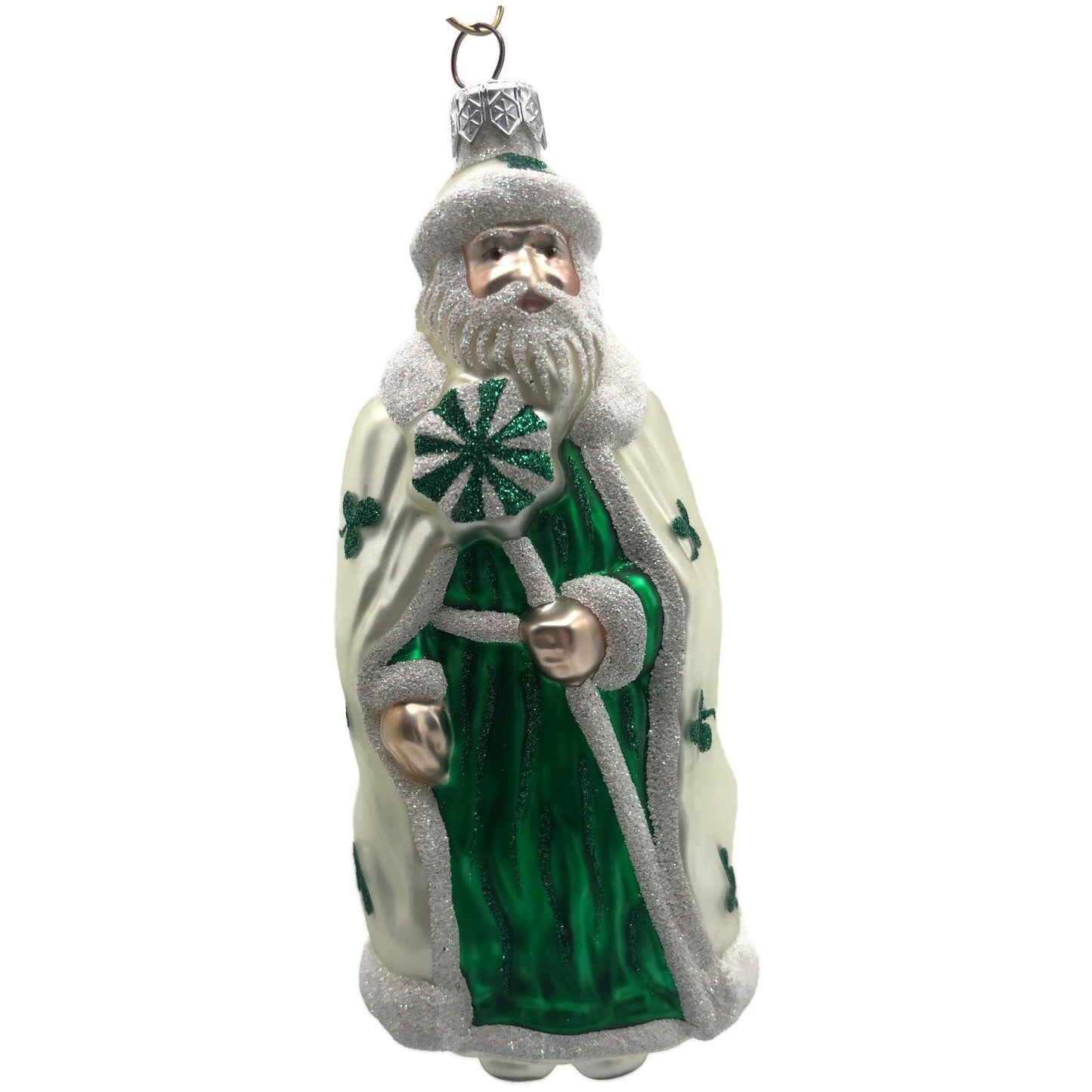 Patricia Breen Santa of the North Pearl Green Shamrocks St. Patrick's Ornament