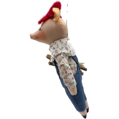 Gladys Boalt Stick Pig The 3 Little Pigs Handmade Christmas Ornament Signed