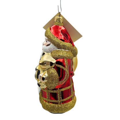 Patricia Breen Santa and Teddy Red Plaid Gold Christmas Holiday Tree Ornament