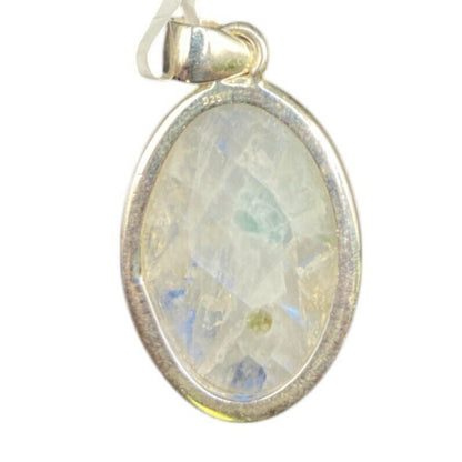 Rainbow Moonstone Pendant Oval Polished Crystal Gemstone Sterling Silver