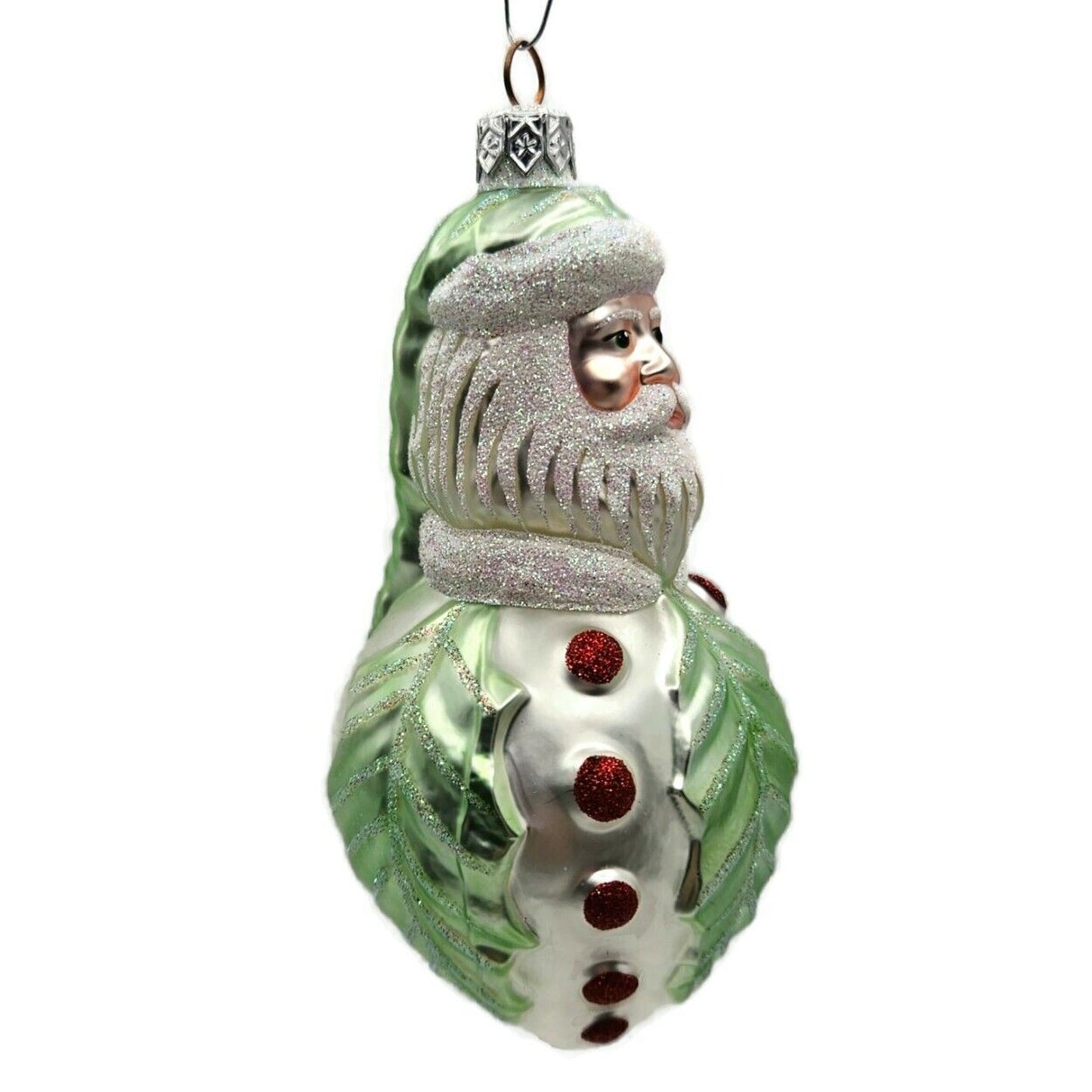 Patricia Breen Hollyberry Santa Pearl Matte Light Green Christmas Tree Ornament
