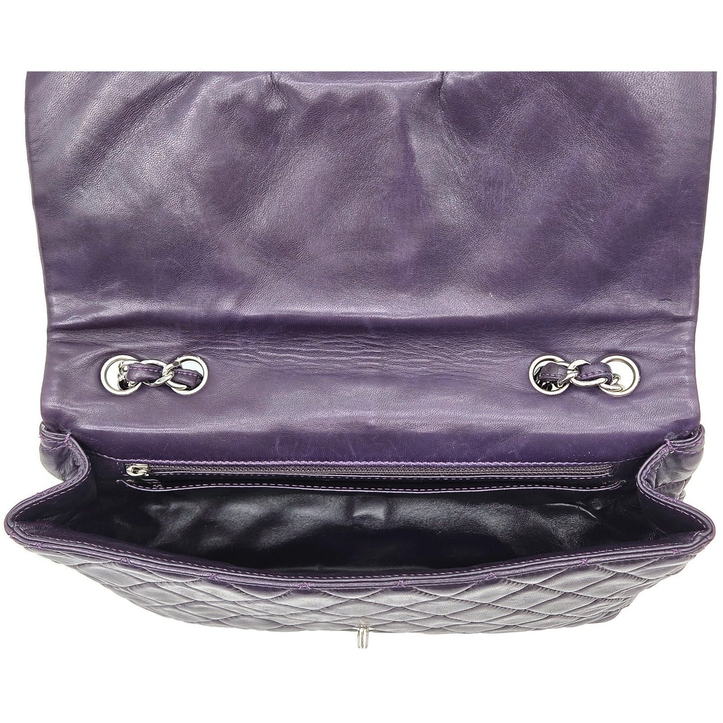 Chanel Classic Single Flap Medium Purple Lambskin Silver Chain Quilted Handbag