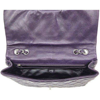 Chanel Classic Single Flap Medium Purple Lambskin Silver Chain Quilted Handbag