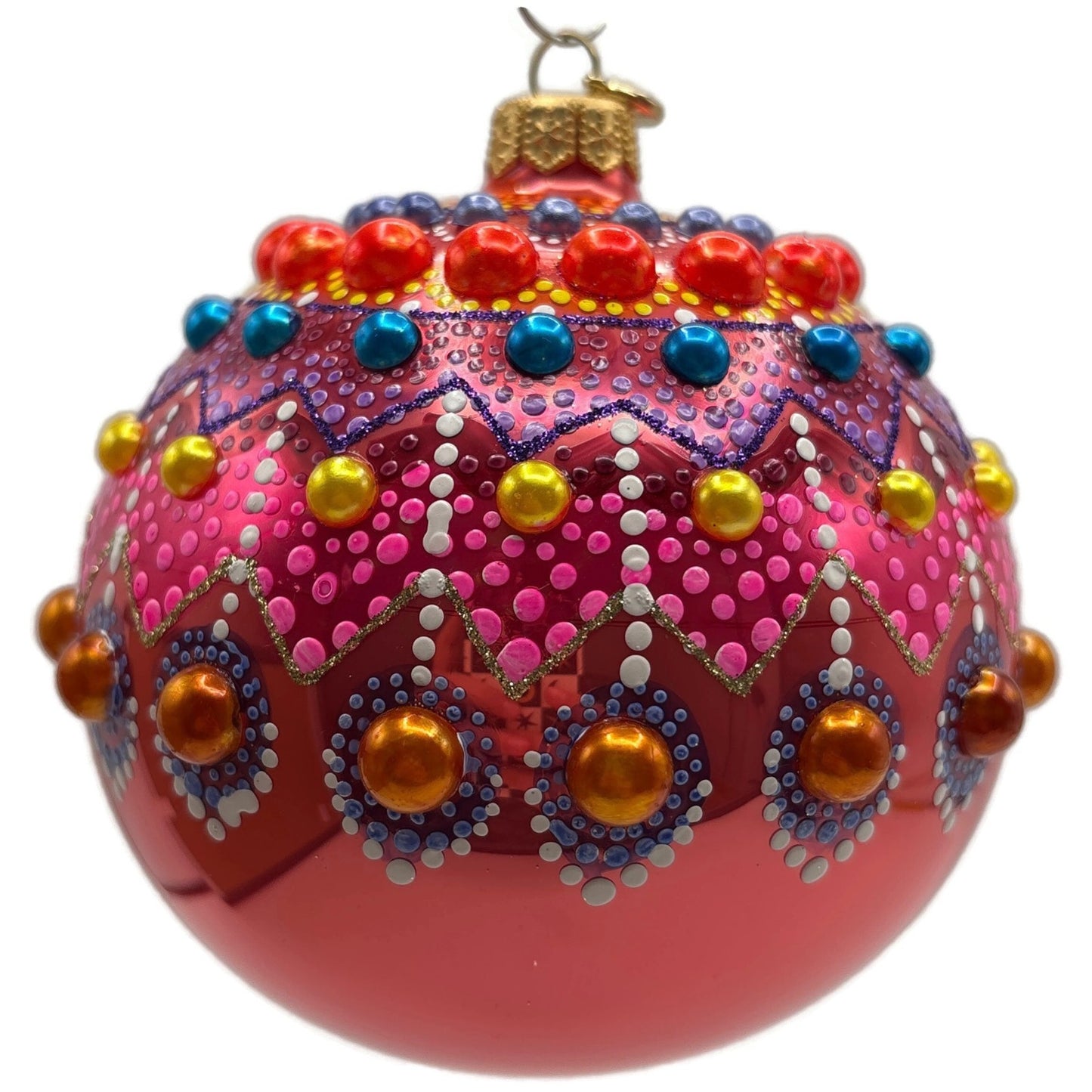 Glitter Lab Coral Mandala Ball Polka Dots Red Gold Christmas Tree Ornament