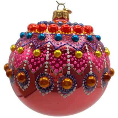 Glitter Lab Coral Mandala Ball Polka Dots Red Gold Christmas Tree Ornament