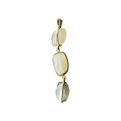 White Moonstone Dangle Pendant Faceted Gemstone Crystal Bezel Sterling Silver
