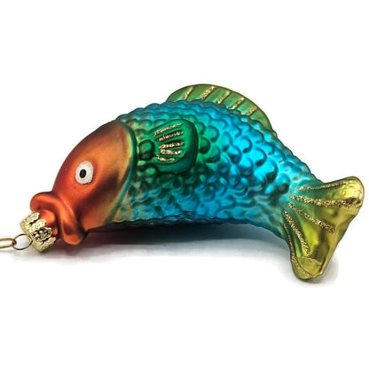 Jumping Fish Blue Glittered Glass Christmas Tree Ornament Designers Studios