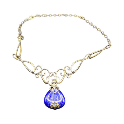 Carolym Pollack Lapis Lazuli Pendant Necklace Blue 925 Sterling Silver Filigree