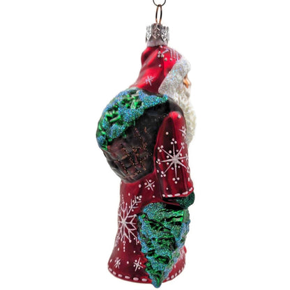 Patricia Breen Through The Woods Red Santa Pine Trees Snow Christmas Ornament