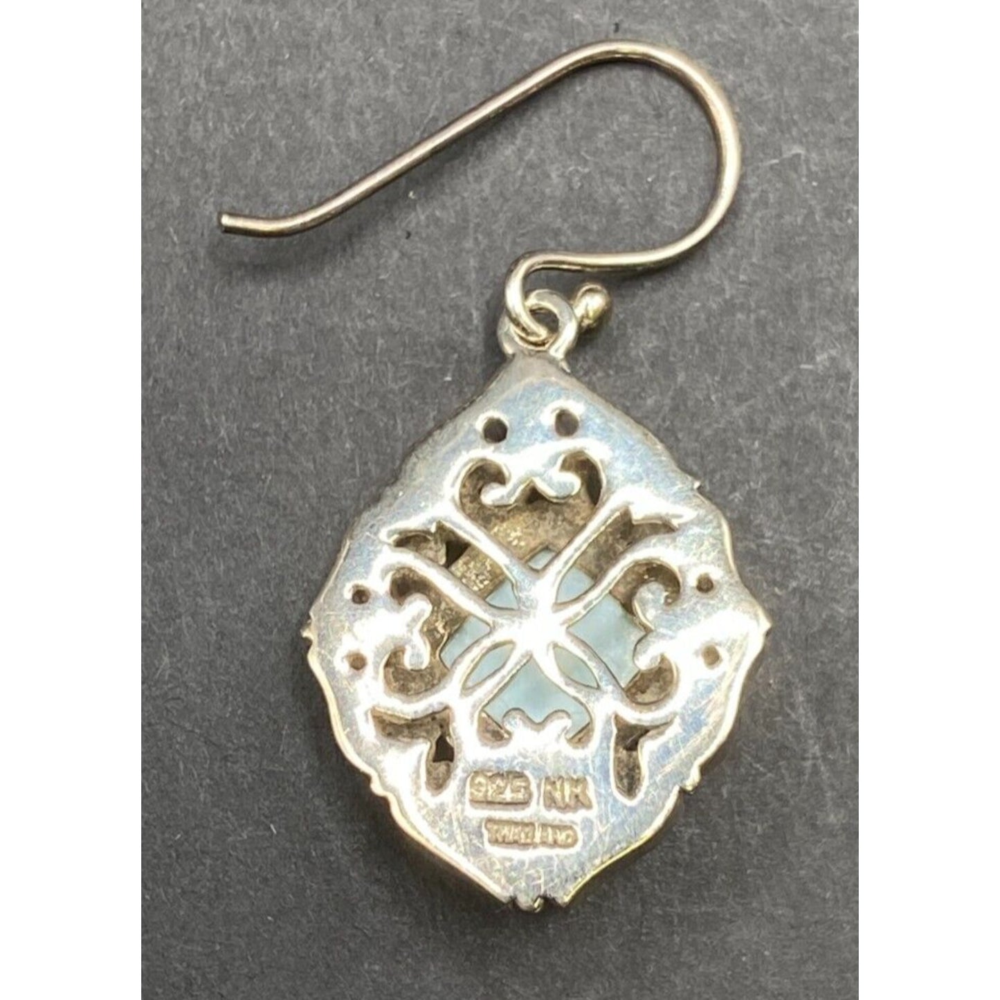 Larimar Fish Hook Earrings Cushion Cut Gemstone 925 Sterling Silver NK Thailand