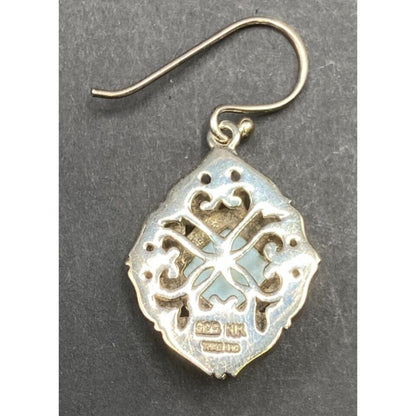 Larimar Fish Hook Earrings Cushion Cut Gemstone 925 Sterling Silver NK Thailand