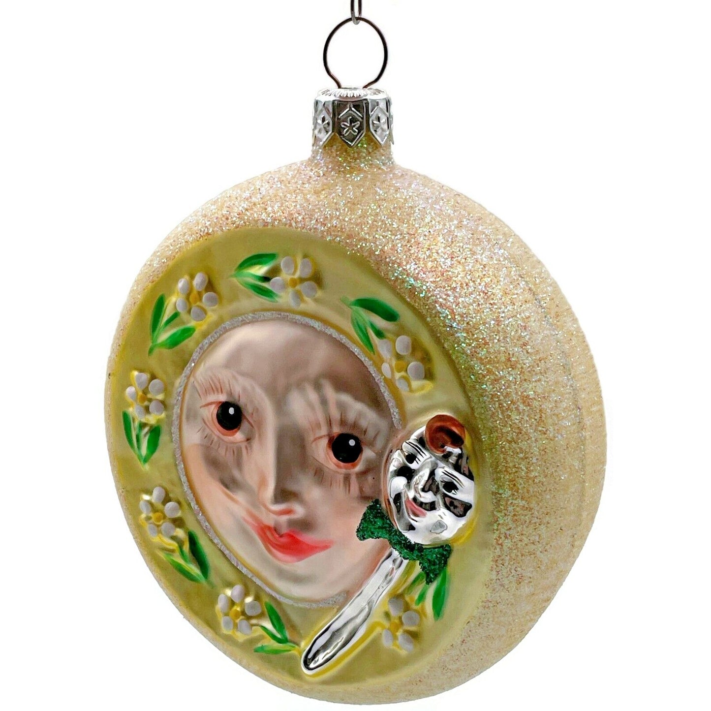 Patricia Breen Dish and Spoon Yellow Painted Flowers Christmas Tree Ornament