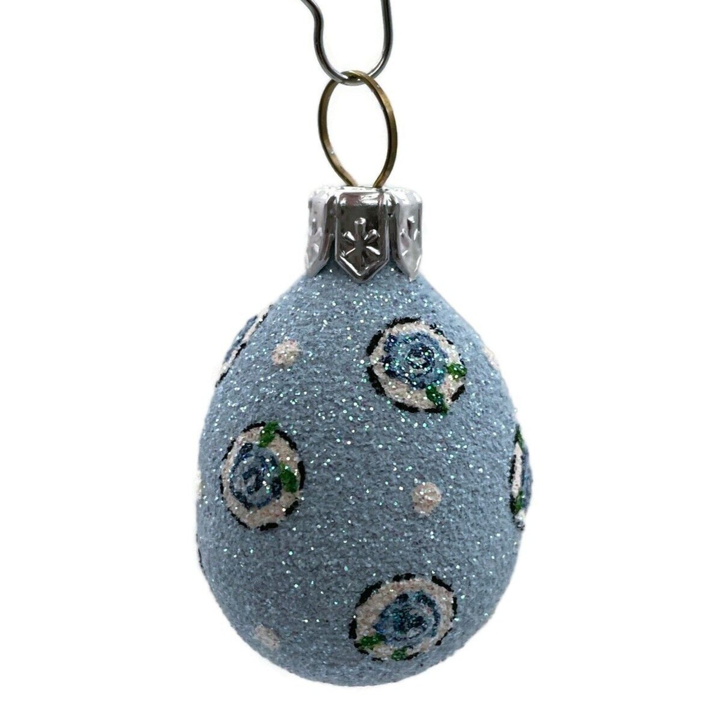Patricia Breen Miniature Egg Tiny Rose Medallion Blue Easter Christmas Ornament