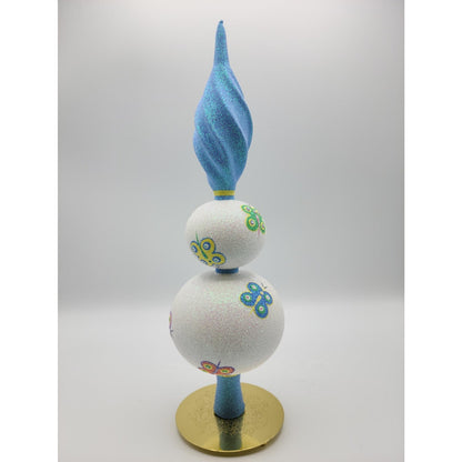 Patricia Breen Butterfly Finial 2-Ball Blue Yellow Christmas Finial Tree Topper