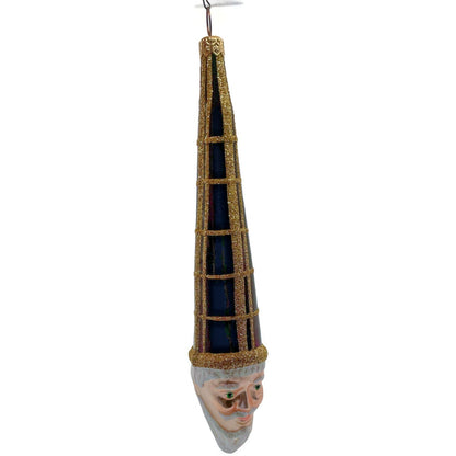 Patricia Breen Winter Wizard Bordeaux Plaid Gold Santa Head Christmas Ornament