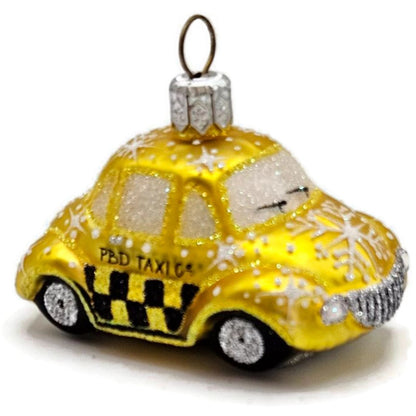 Patricia Breen Miniature Taxi Yellow Snowflakes Signed Christmas Tee Ornament