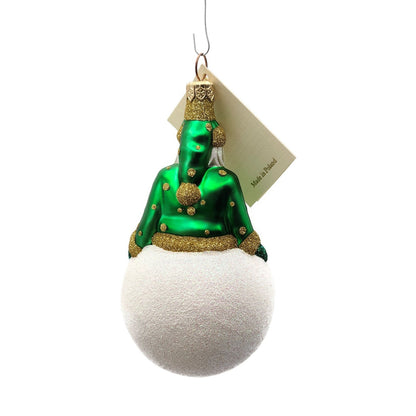 Patricia Breen Snowbound Santa Green Gold Glittered Dots Christmas Tree Ornament
