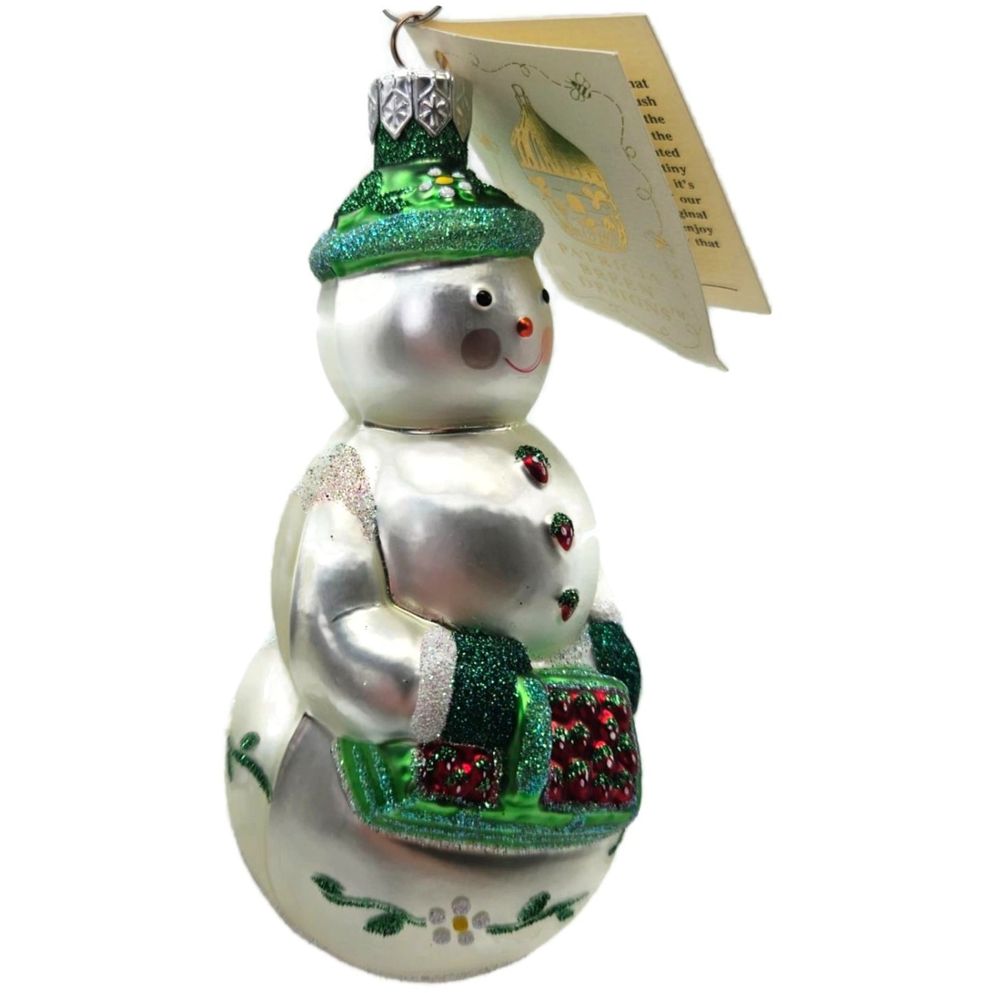 Patricia Breen Strawberry Snowman Flowers Fruit White Christmas Tree Ornament NM
