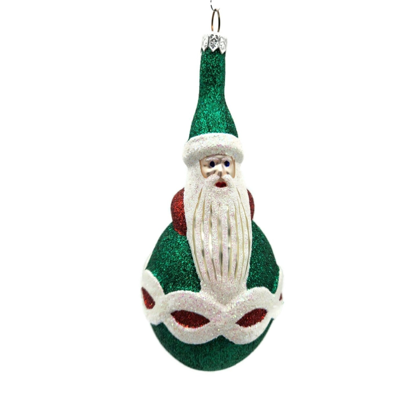 Ornament Patricia Breen Faberge Santa Green Red Glittered Christmas Tree Decor