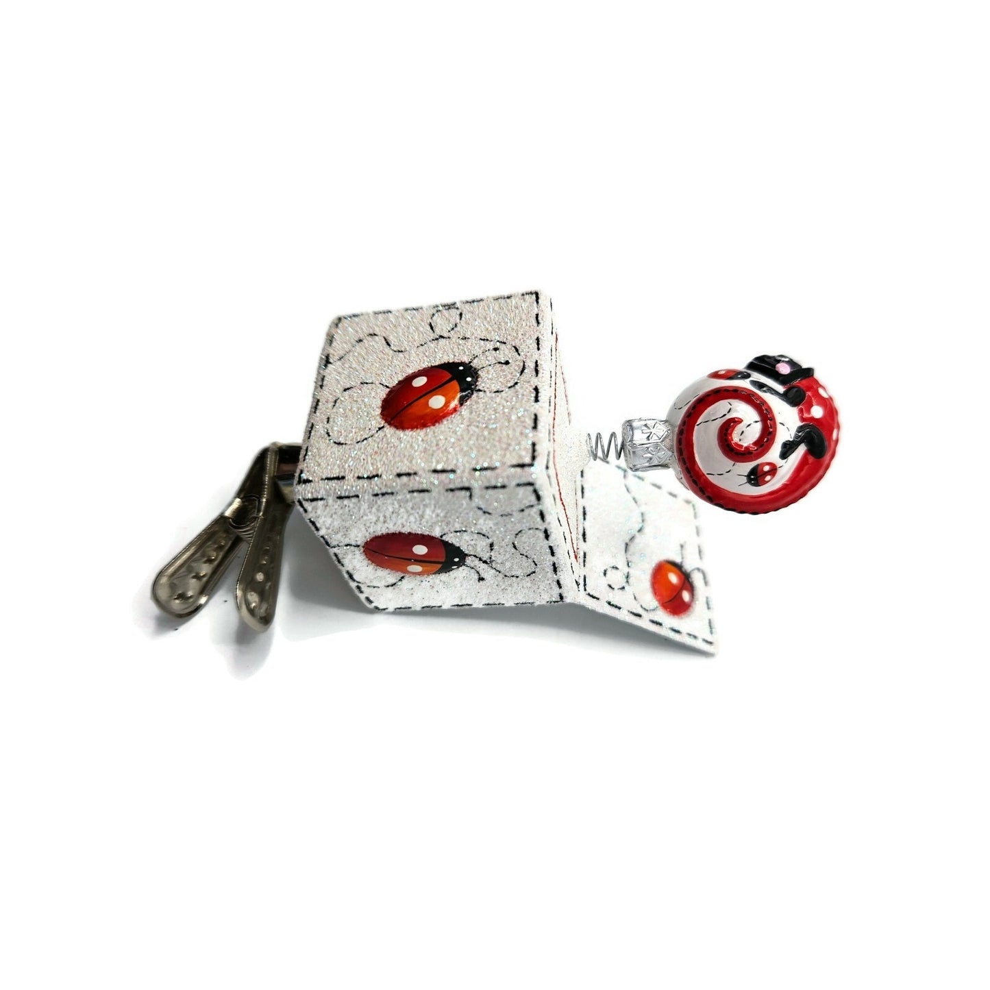 Patricia Breen Pop Goes the Chameleon Ladybugs Clip On Christmas Ornament 2782
