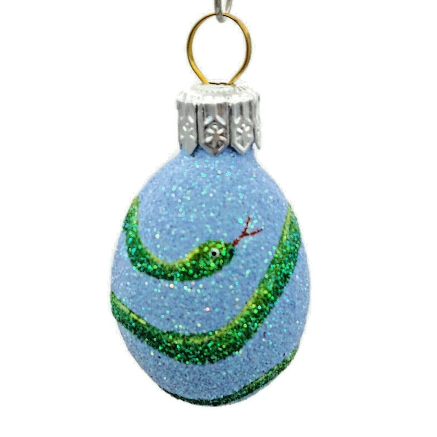 Patricia Breen Miniature Egg Snake Blue Easter Spring Glittered Ornament 2363