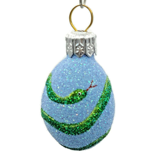 Patricia Breen Miniature Egg Snake Blue Easter Spring Glittered Holiday Ornament