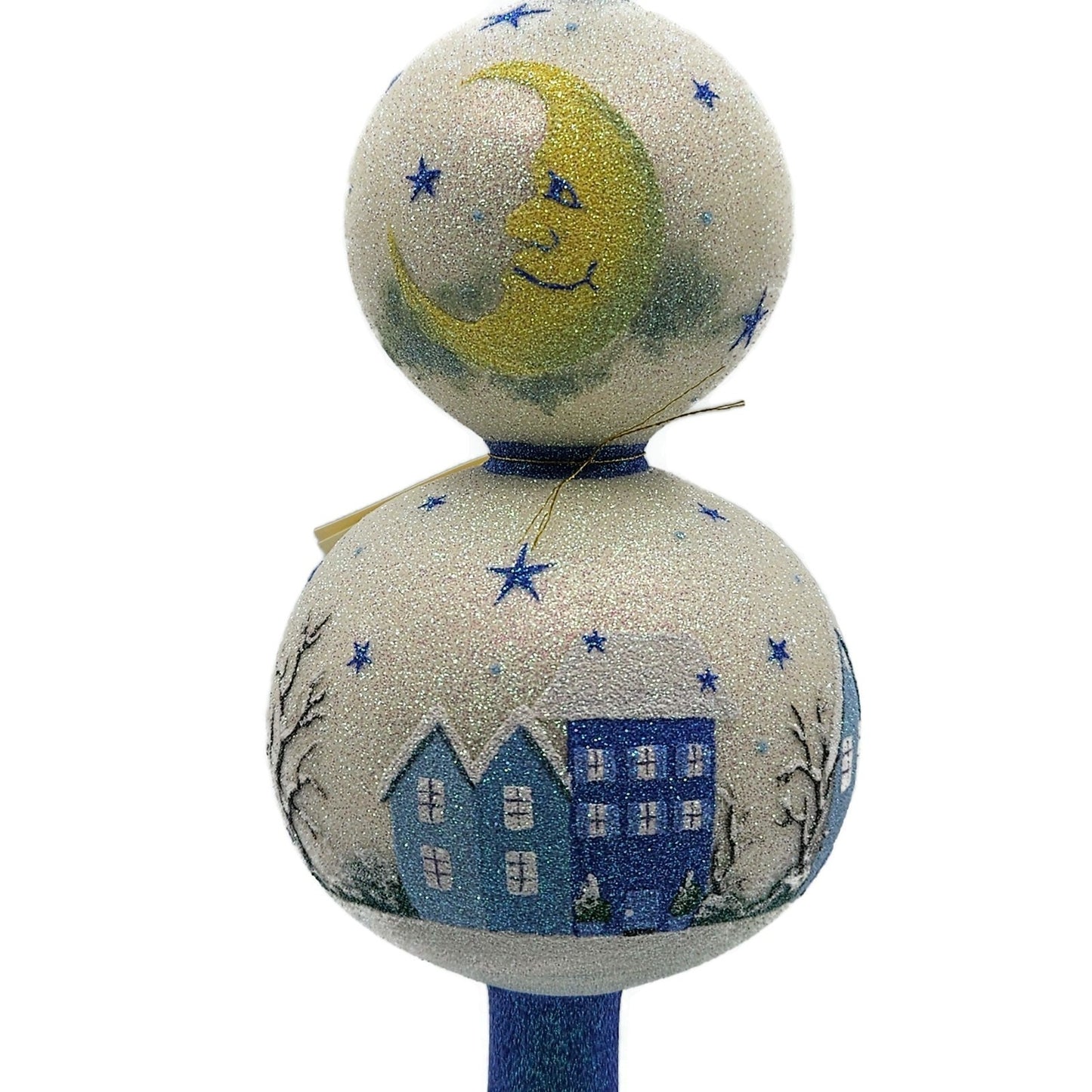 Patricia Breen Village Finial Blue Flame Prototype Moon Glittered Tree Topper