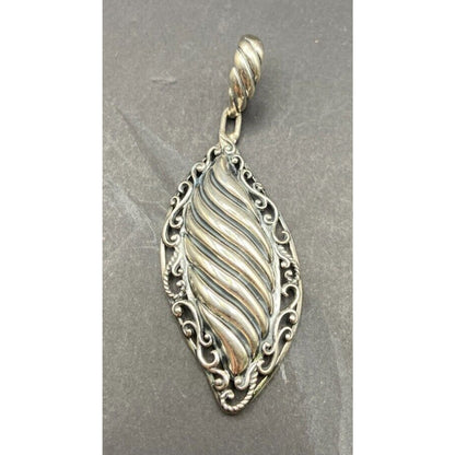 Carolyn Pollack Relios Leaf Shaped Pendant 925 Sterling Silver Scroll Filigree
