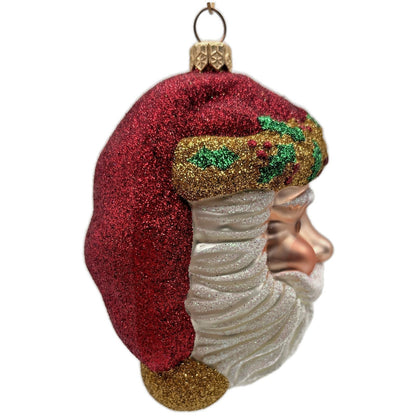 Patricia Breen Morris Santa Red Gold Glittered Holly Christmas Tree Ornament