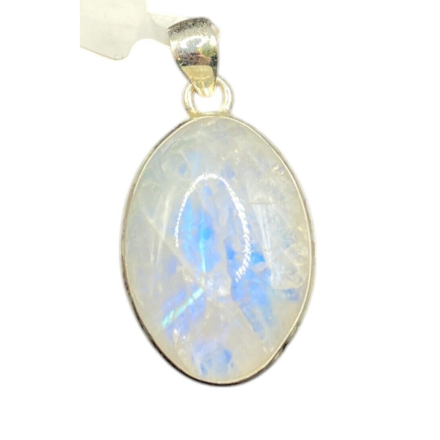 Rainbow Moonstone Pendant Oval Polished Crystal Gemstone Sterling Silver