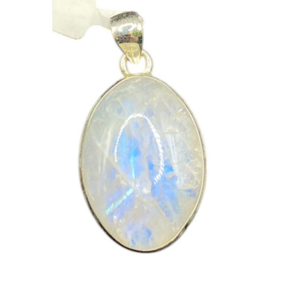 Rainbow Moonstone Pendant Oval Polished Crystal Gemstone Sterling Silver