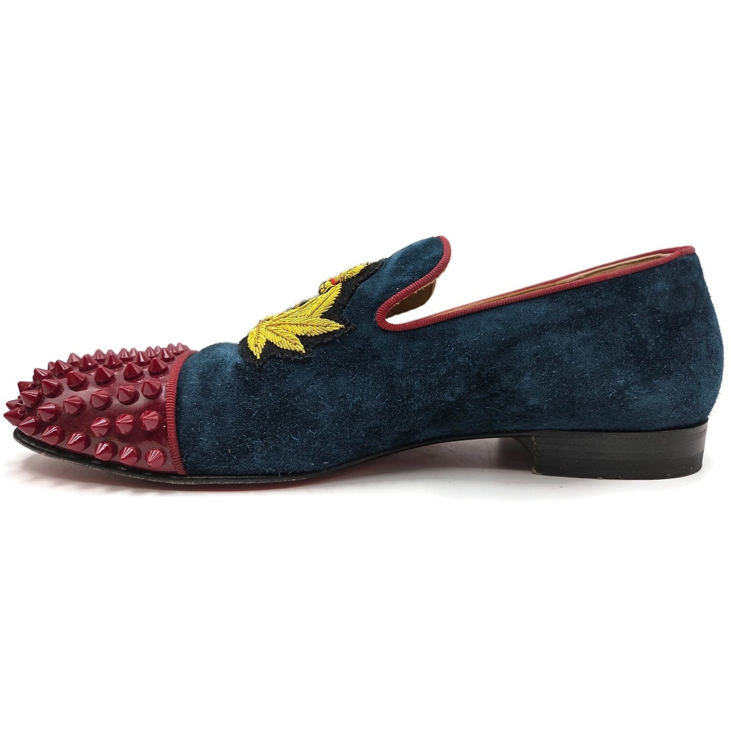 Christian Louboutin Harvanana Flat Veau Velours Blue Size 39 Spikes Crest Loafer