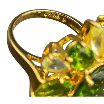 Ross Simons 925 Sterling Silver Ring Green Peridot Flower Size 8 Gold Plated
