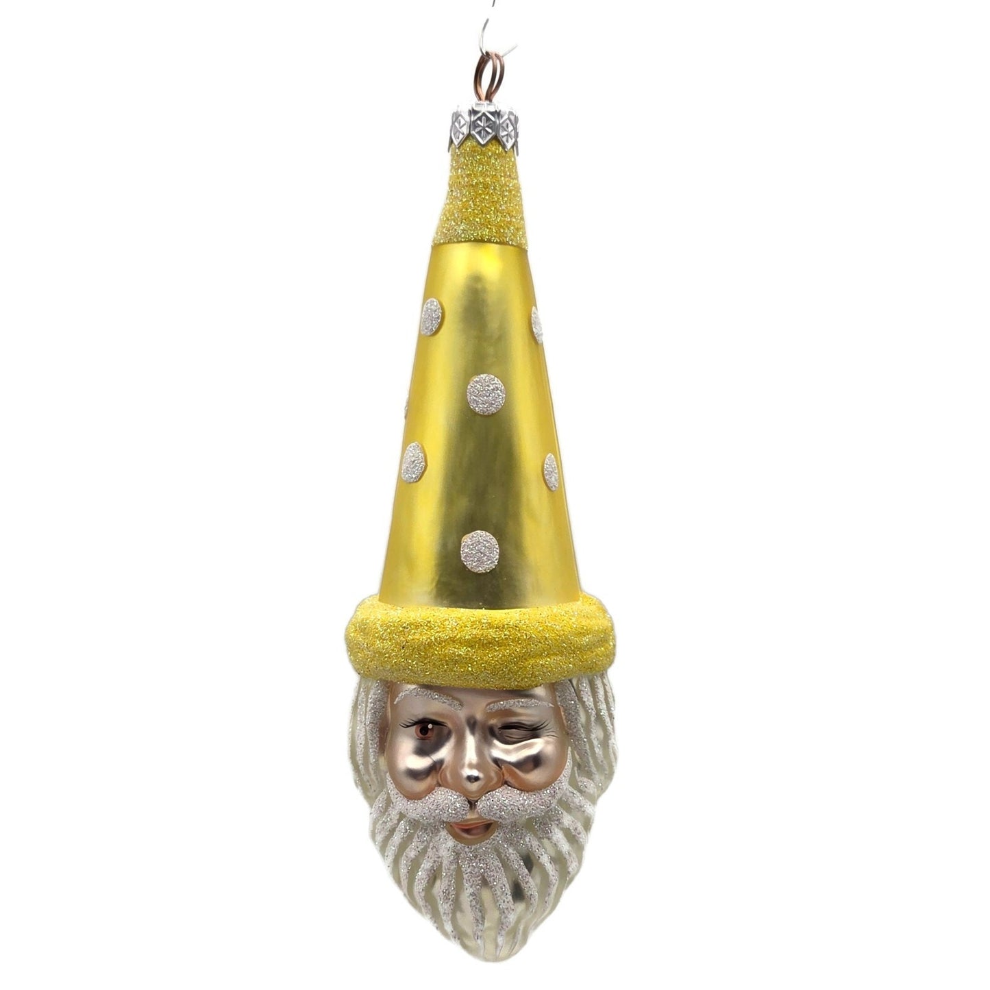 Patricia Breen Wink of His Eye Yellow Dots Santa Head Christmas Tree Ornament