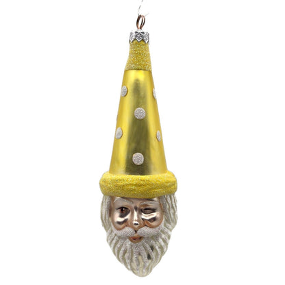 Patricia Breen Wink of His Eye Yellow Dots Santa Head Christmas Tree Ornament
