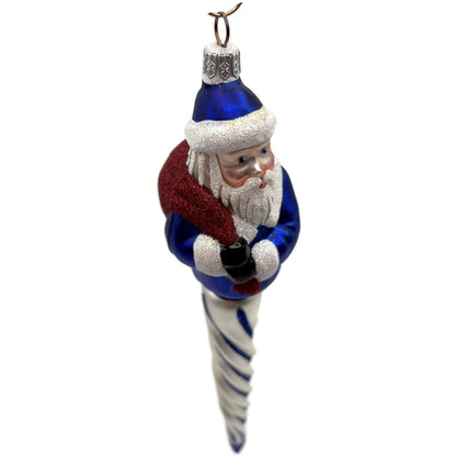 Patricia Breen Spiraling Santa Claus Blue White Christmas Tree Drop Ornament