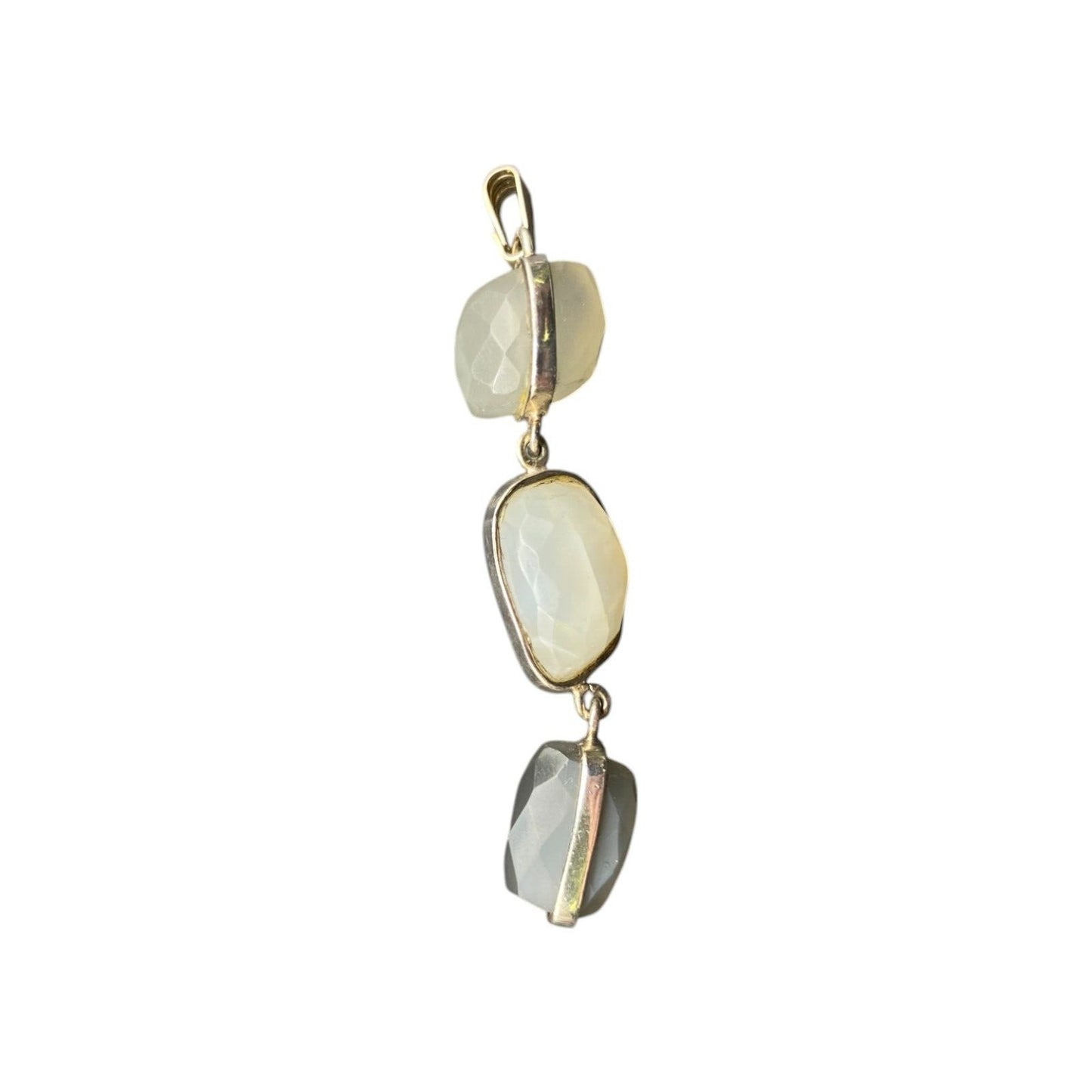 White Moonstone Dangle Pendant Faceted Gemstone Crystal Bezel Sterling Silver