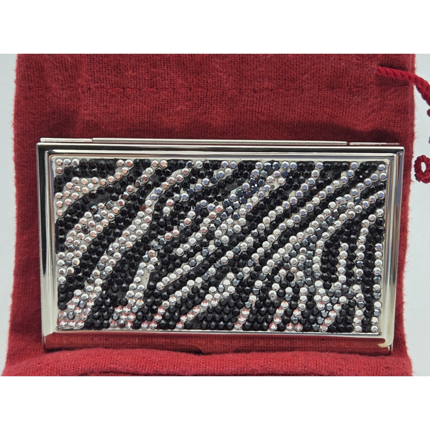 Vintage Judith Leiber Swarovski Crystal Zebra Business Card Holder Silver Tone