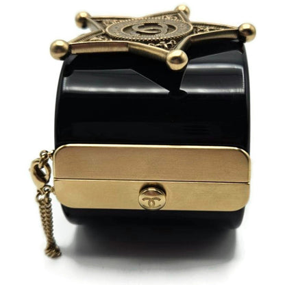 Co Co Chanel Paris Dallas Sheriff Star A A86470 Wide Cuff Black Gold Bracelet