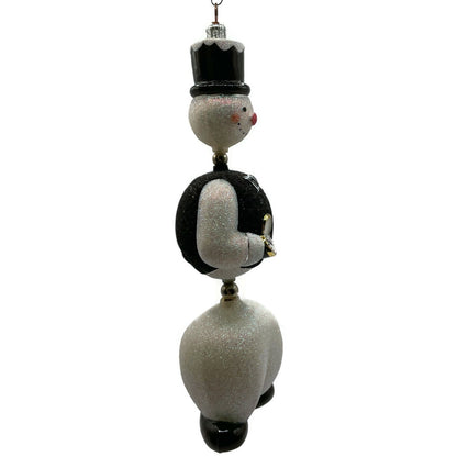 Patricia Breen Kinetic Snowman Black Hat Pearl Christmas Tree Ornament