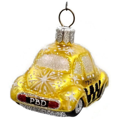 Patricia Breen Miniature Taxi Yellow Snowflakes Signed Christmas Tee Ornament