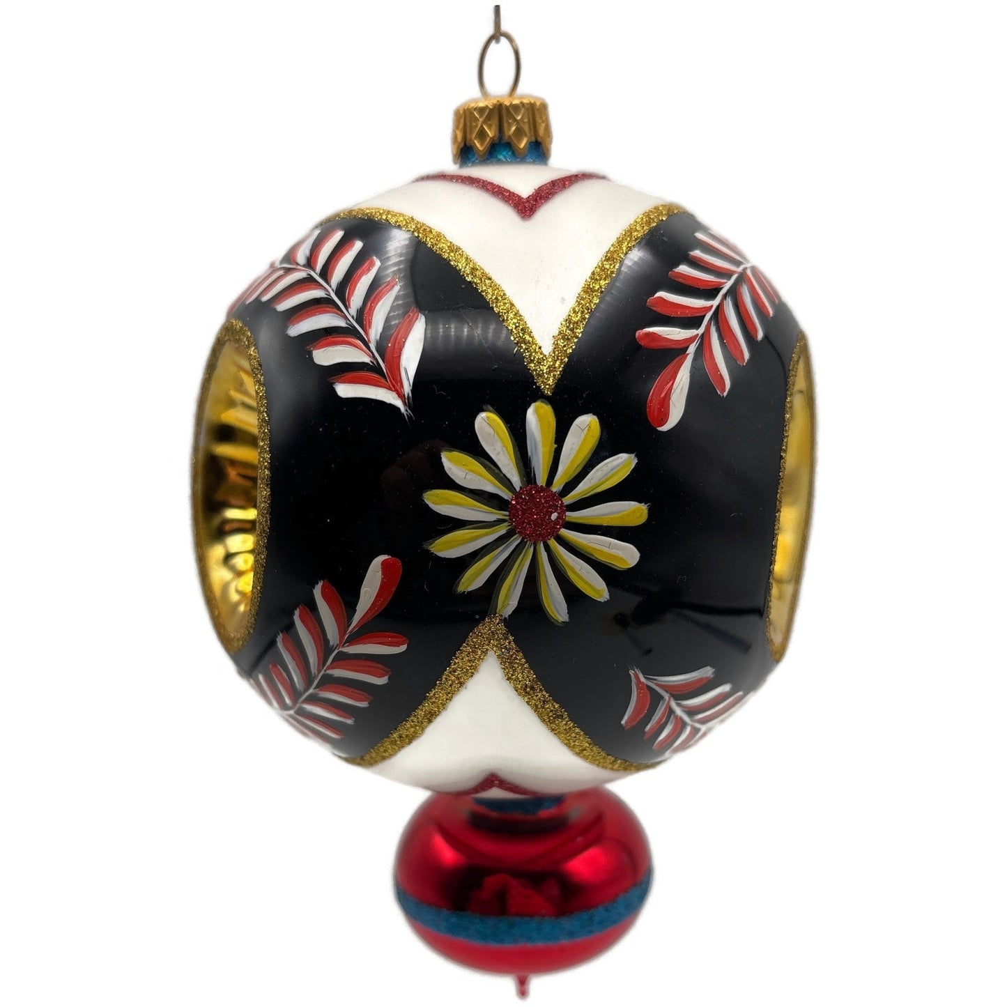 Morozko Reflector Black Gold Red Three Concave Indents Christmas Tree Ornament