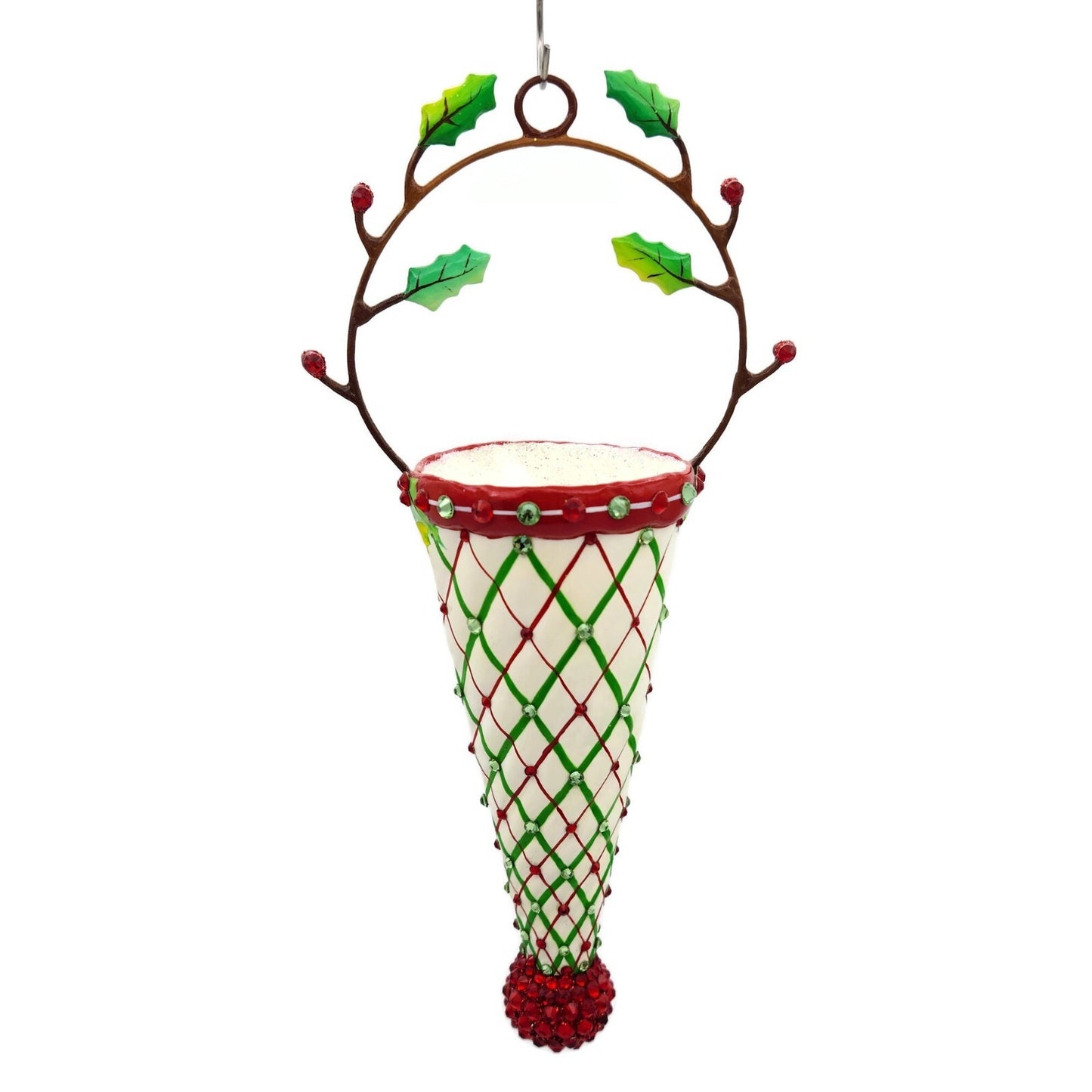 Patricia Breen Winter Cornucopia Holly Plaid Red Christmas Holiday Ornament