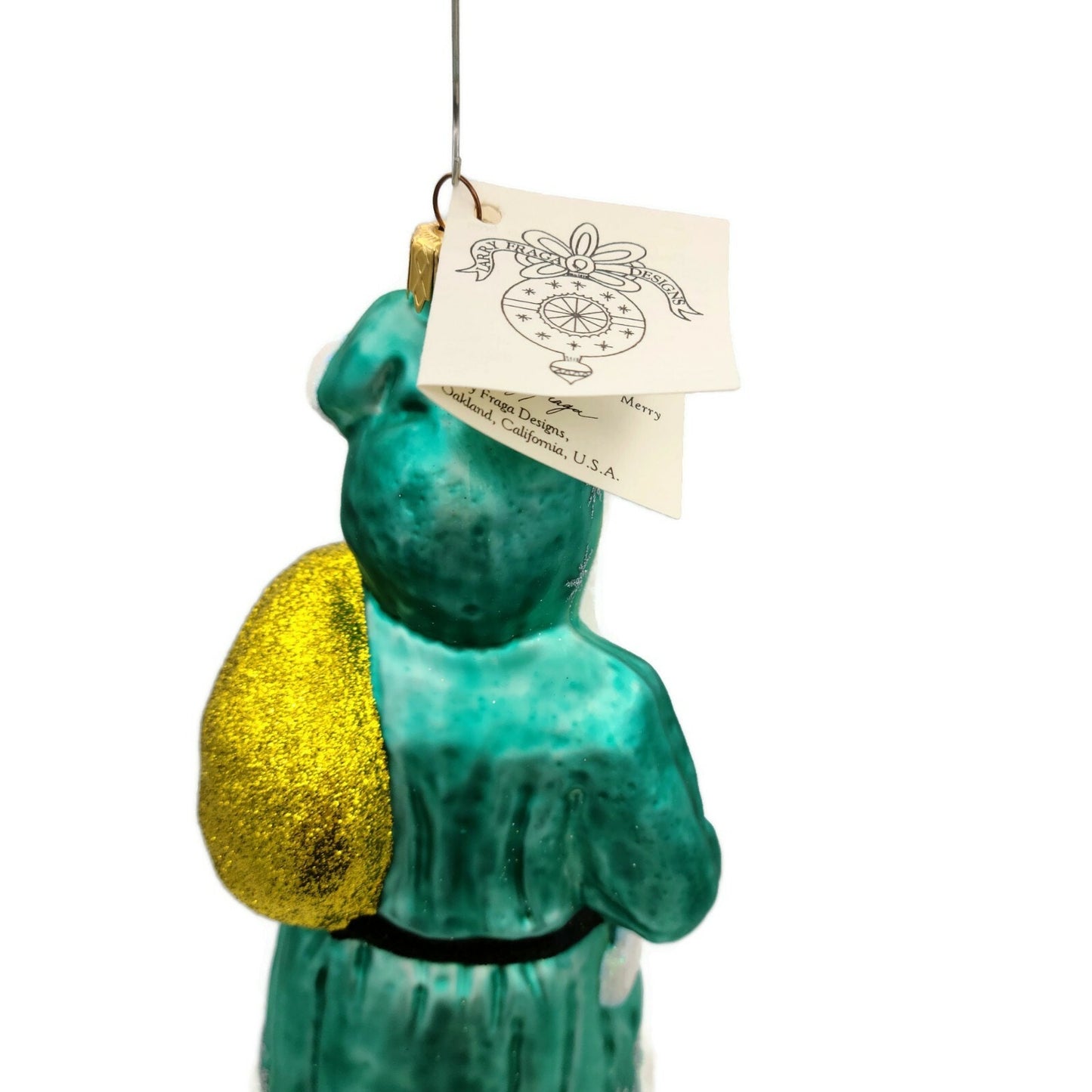 Larry Fraga Santa Claus Silver Turquoise Glittered Snowflakes Christmas Ornament