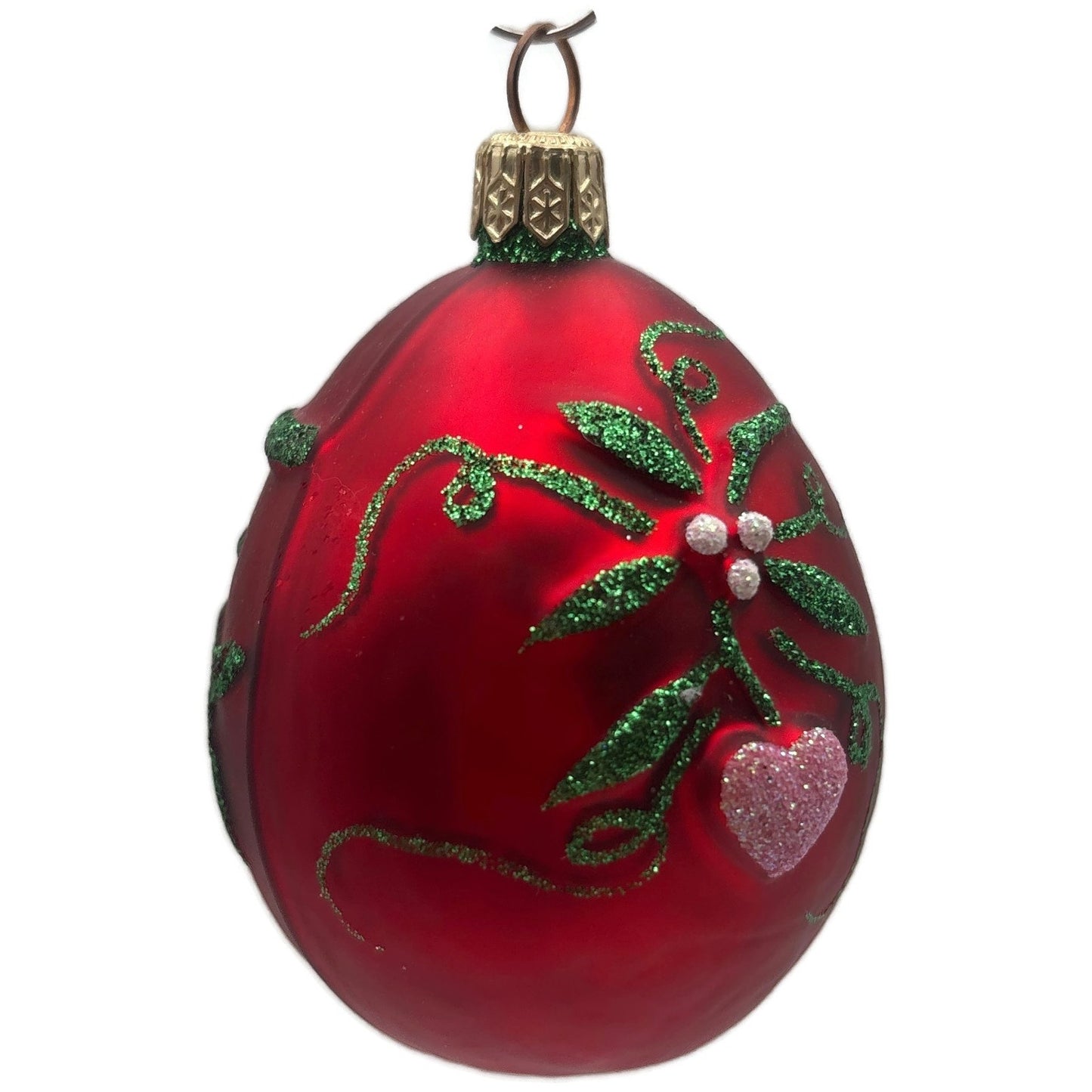 Patricia Breen Mistletoe Egg Shiny Red Green Heart Christmas Tree Ornament