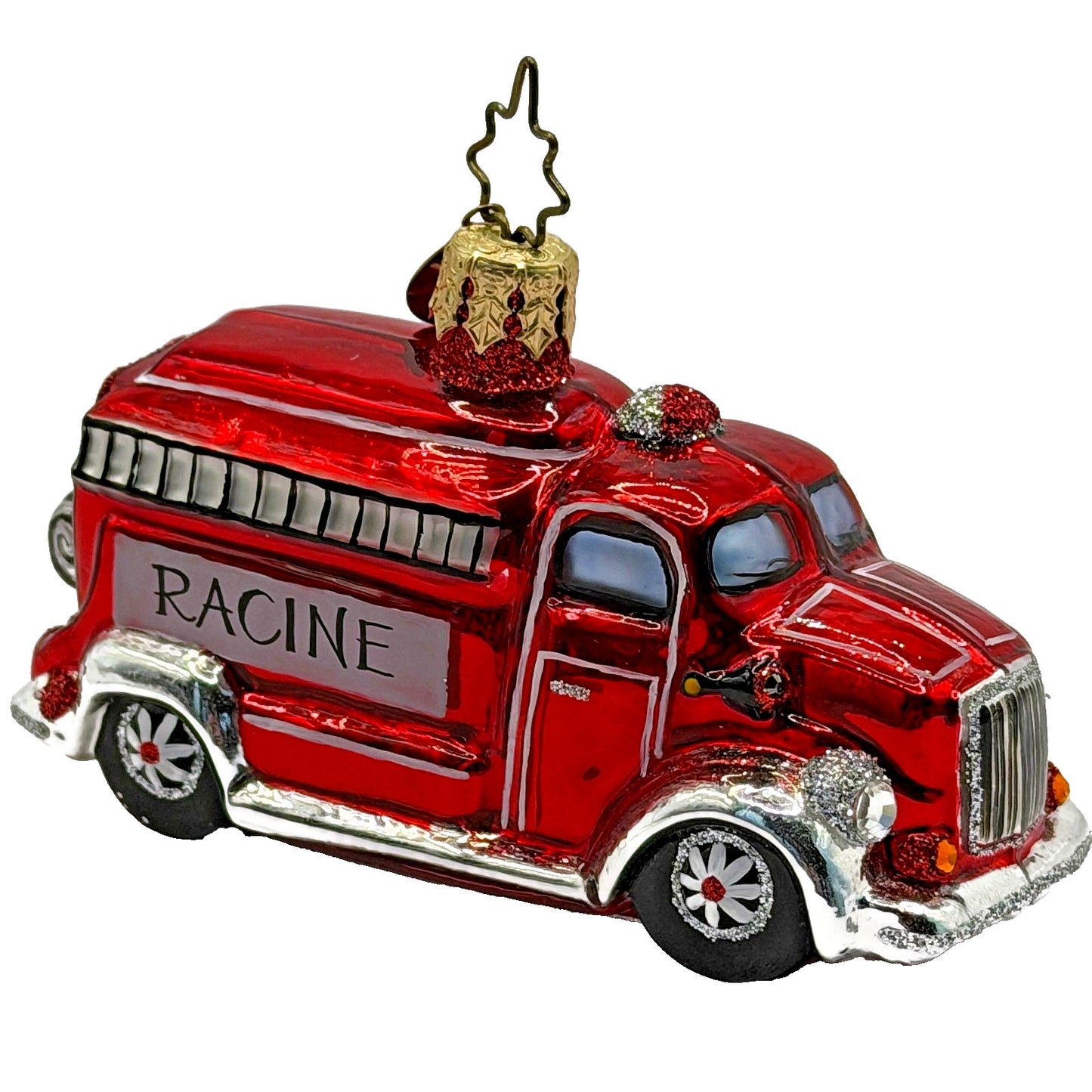 Christopher Radko Racine Fire Truck Glass Christmas Ornament Poland Retired