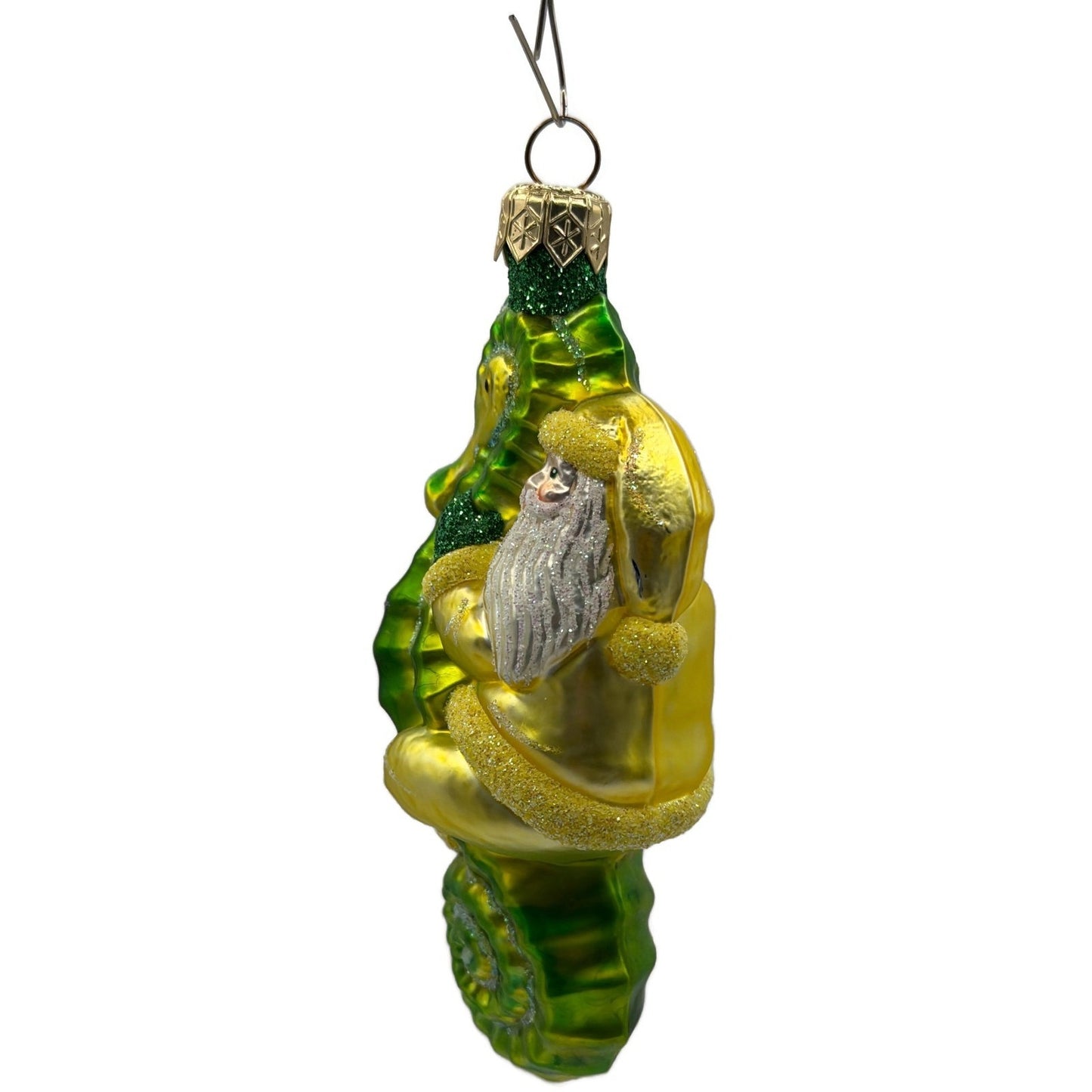 Patricia Breen Hi Ho Santa Yellow Green Seahorse Nautical Christmas Ornament