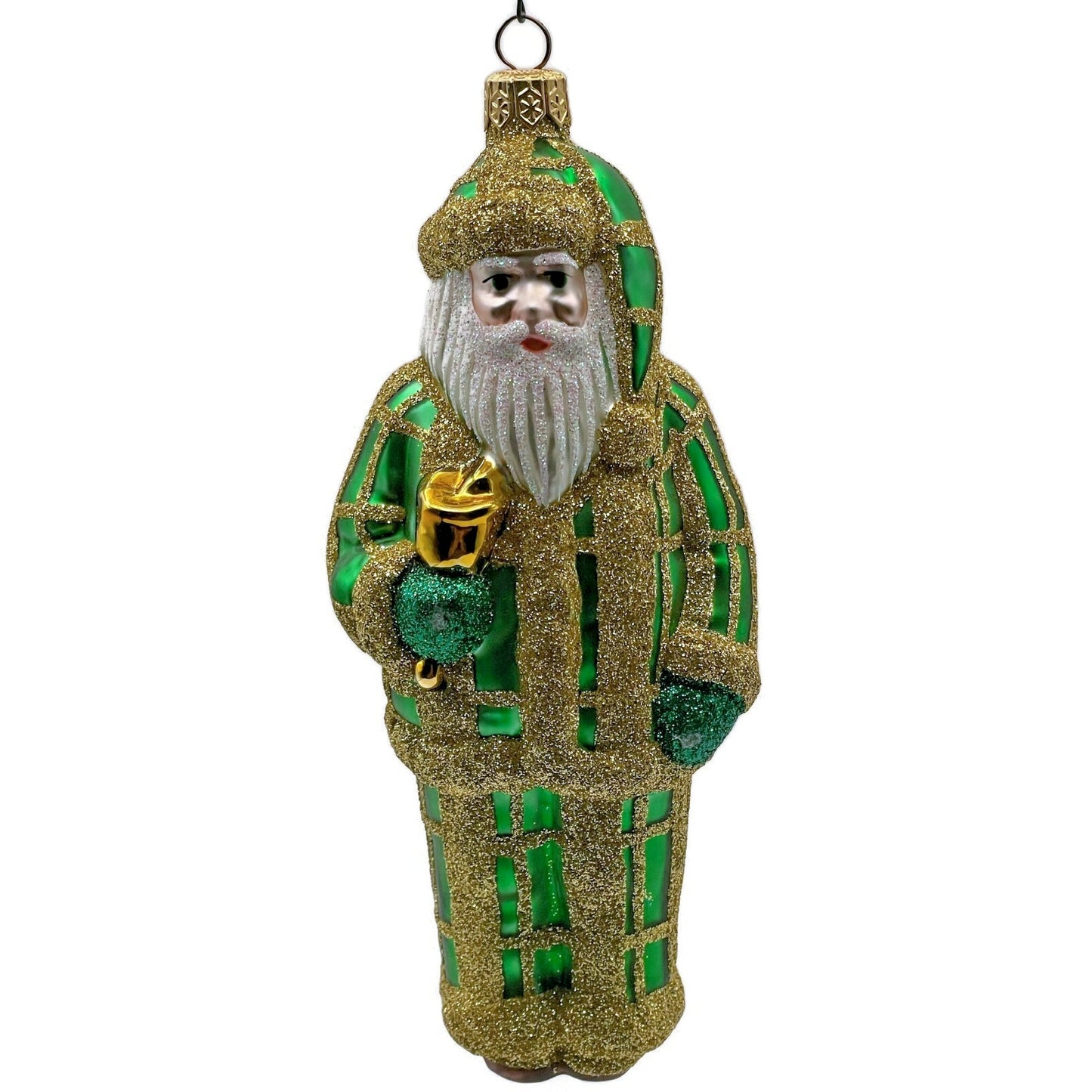 Patricia Breen Ring In The New Santa Claus Green Plaid Gold Christmas Ornament