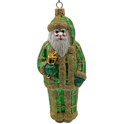 Patricia Breen Ring In The New Santa Claus Green Plaid Gold Christmas Ornament